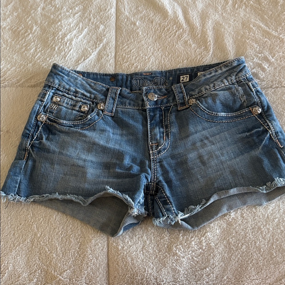 Miss Me Lowrise Sparkly Denim Jean Shorts